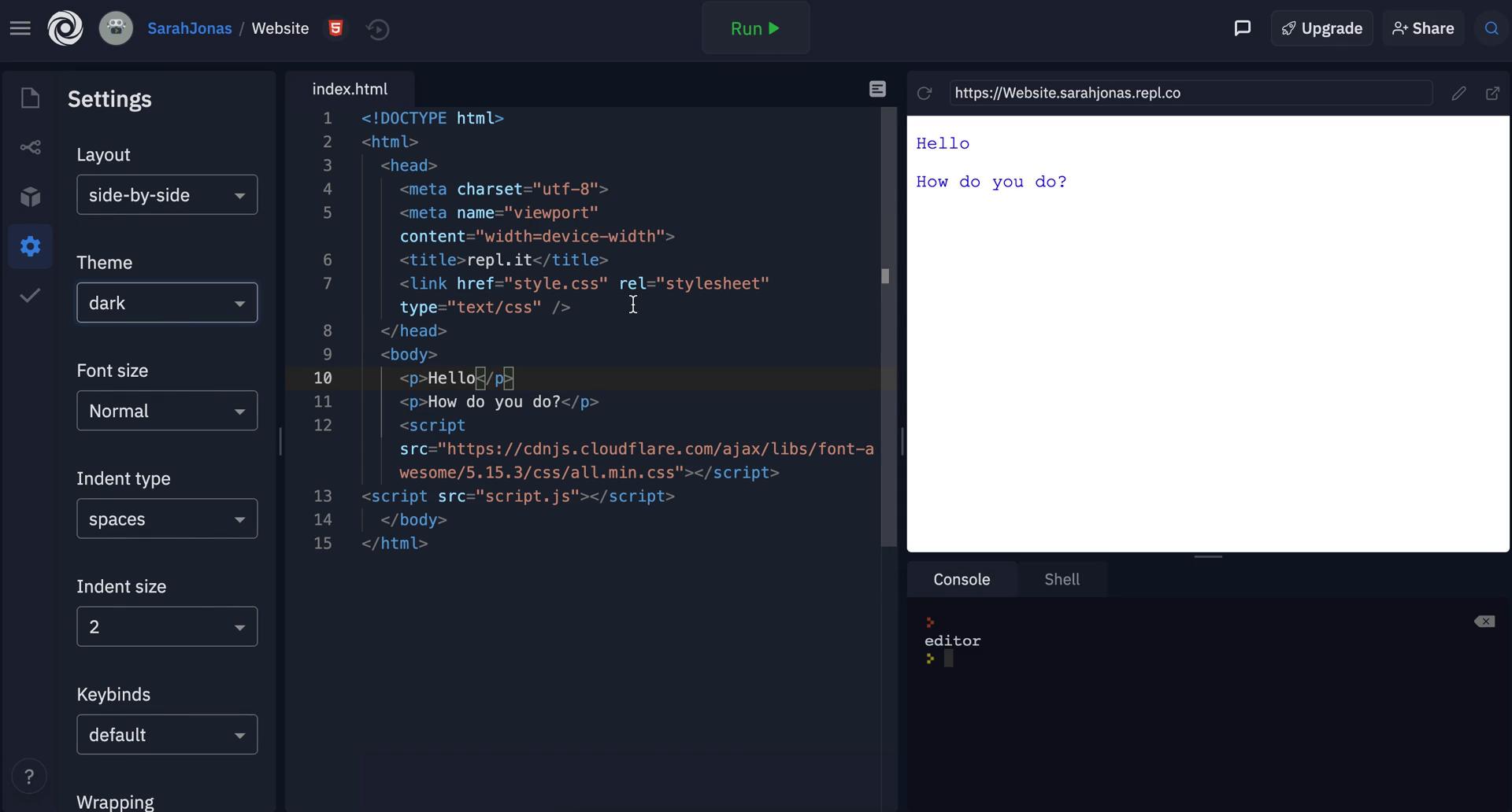 Code editor screenshot