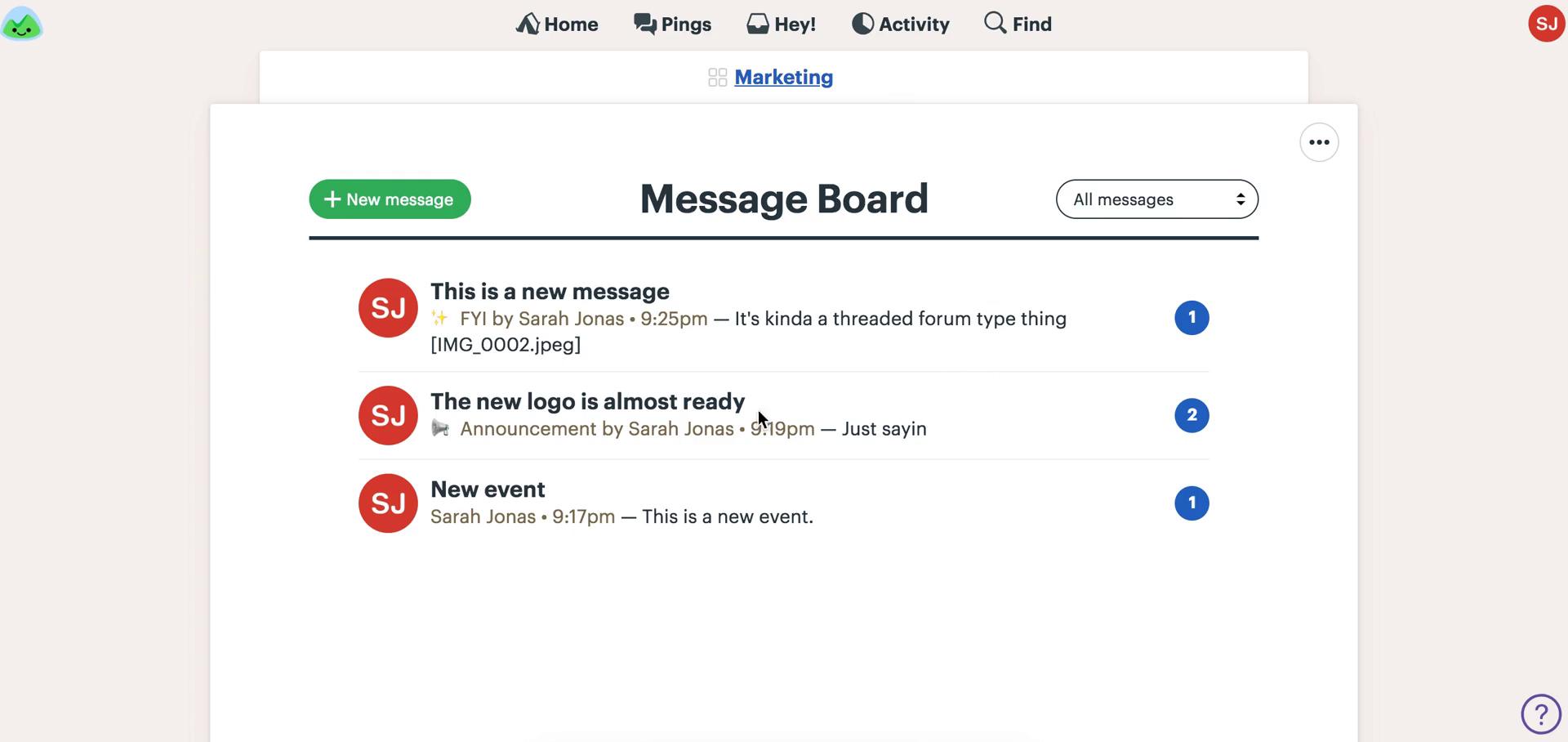 Messaging boards screenshot