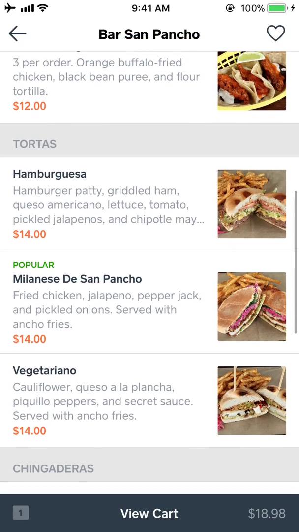 Ordering food screenshot