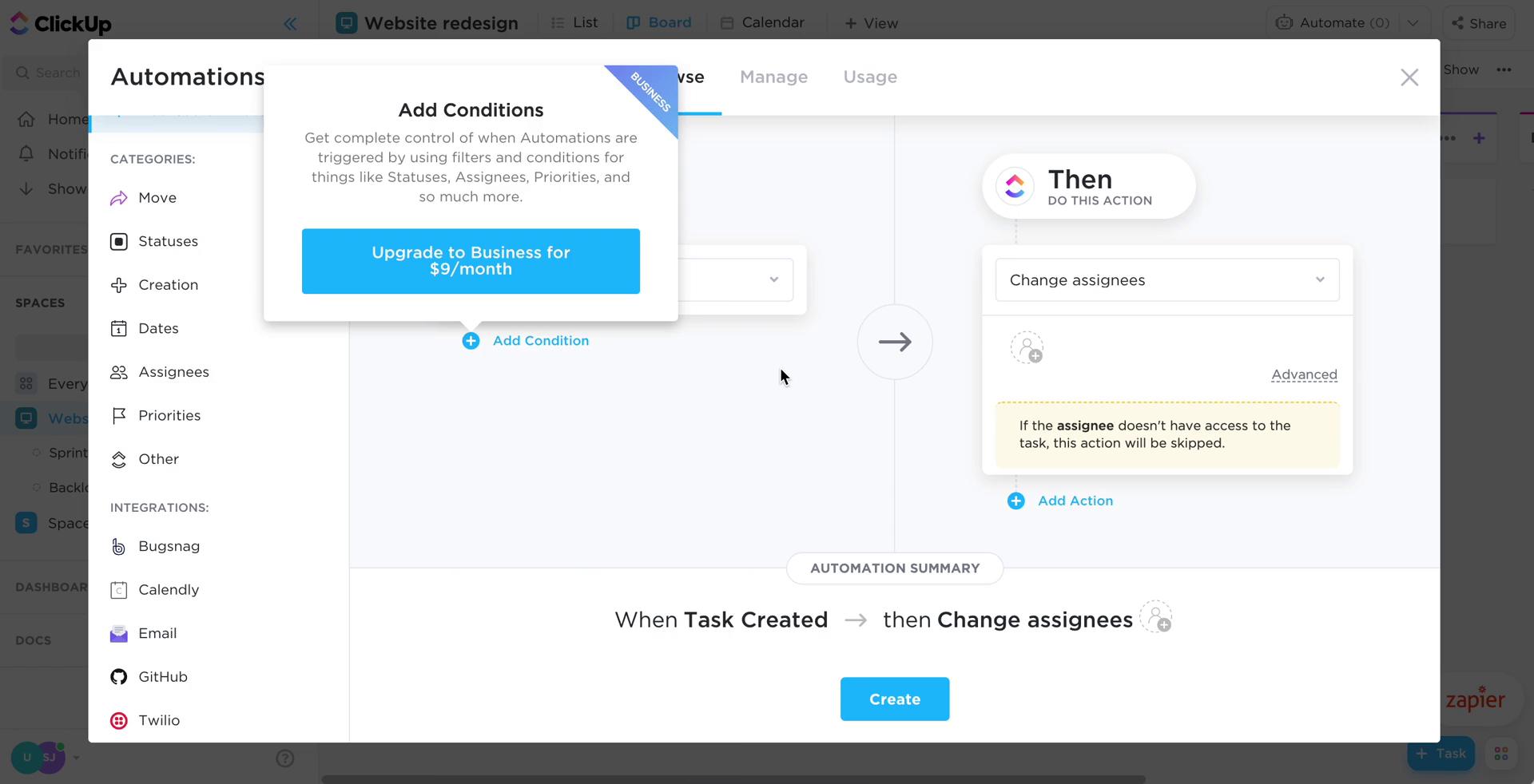 Creating an automation workflow screenshot