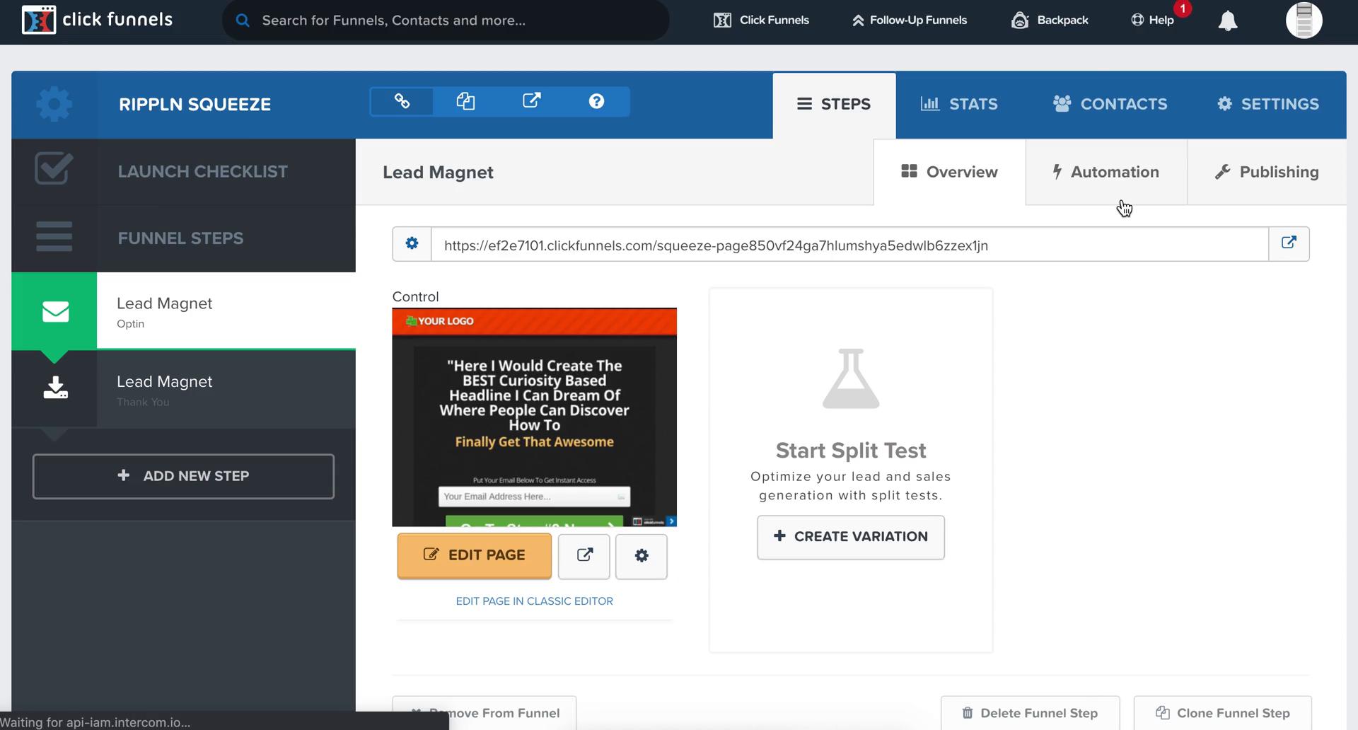 Creating a funnel screenshot