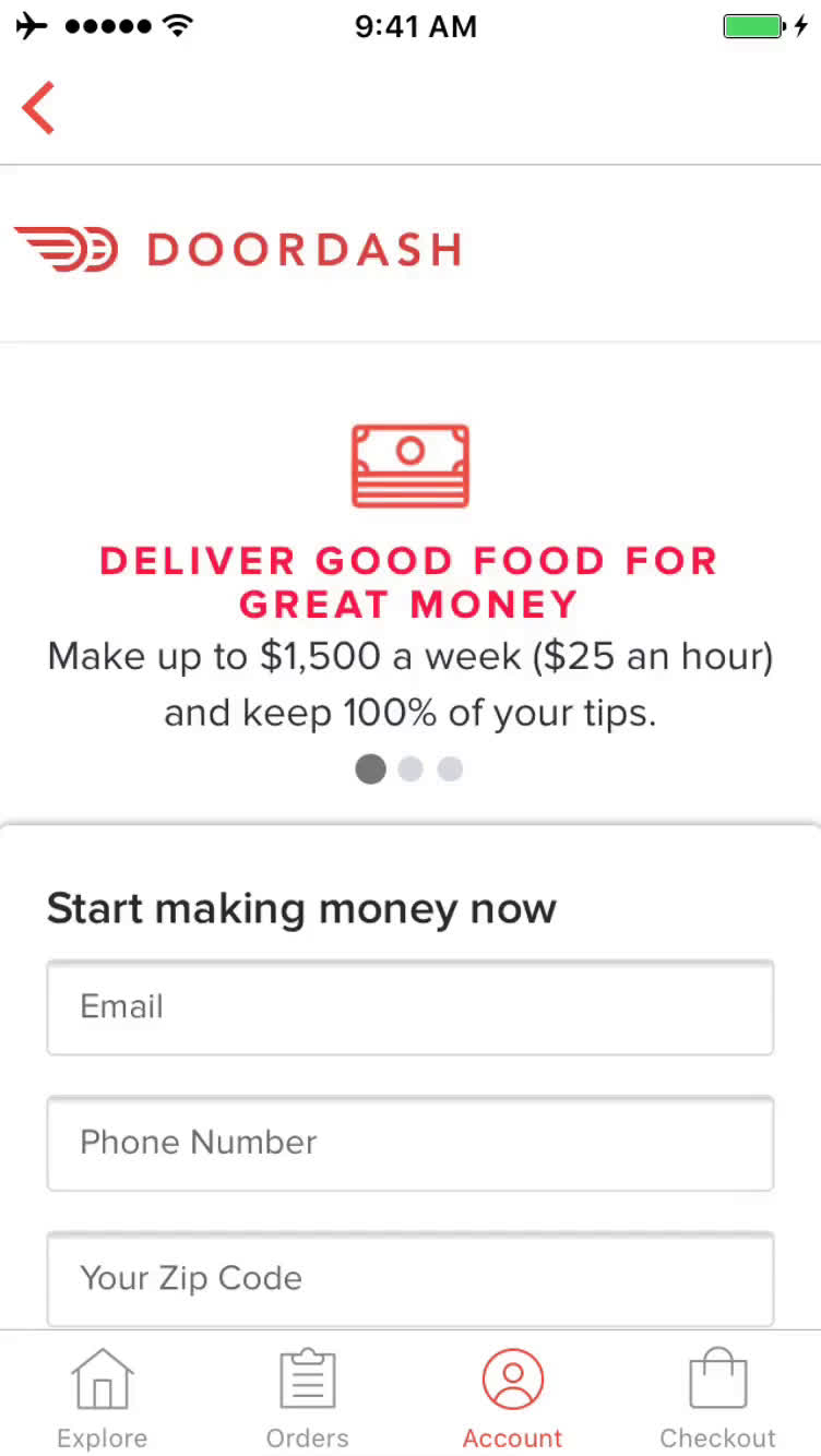 Driver signup on DoorDash (video & 6 screenshots)