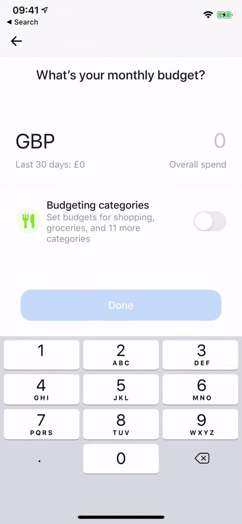 Screenshot of Set budget on Creating a budget on Revolut user flow