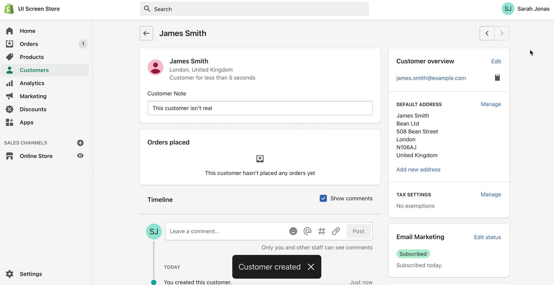 Adding customer to waitlist screenshot