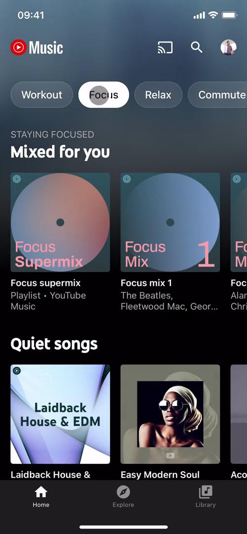 Screenshot of Category on Discovering content on YouTube Music user flow