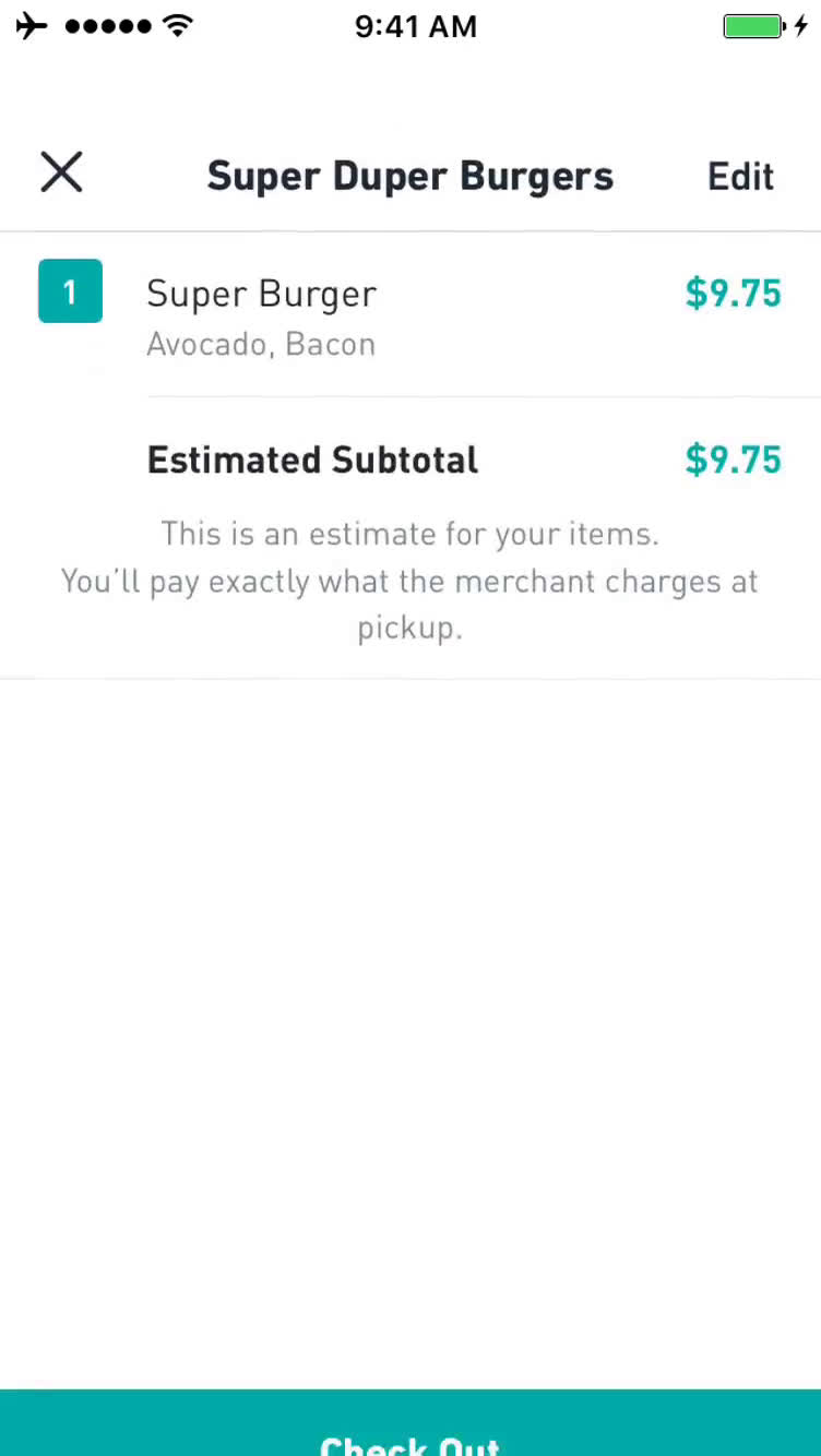 Ordering food screenshot