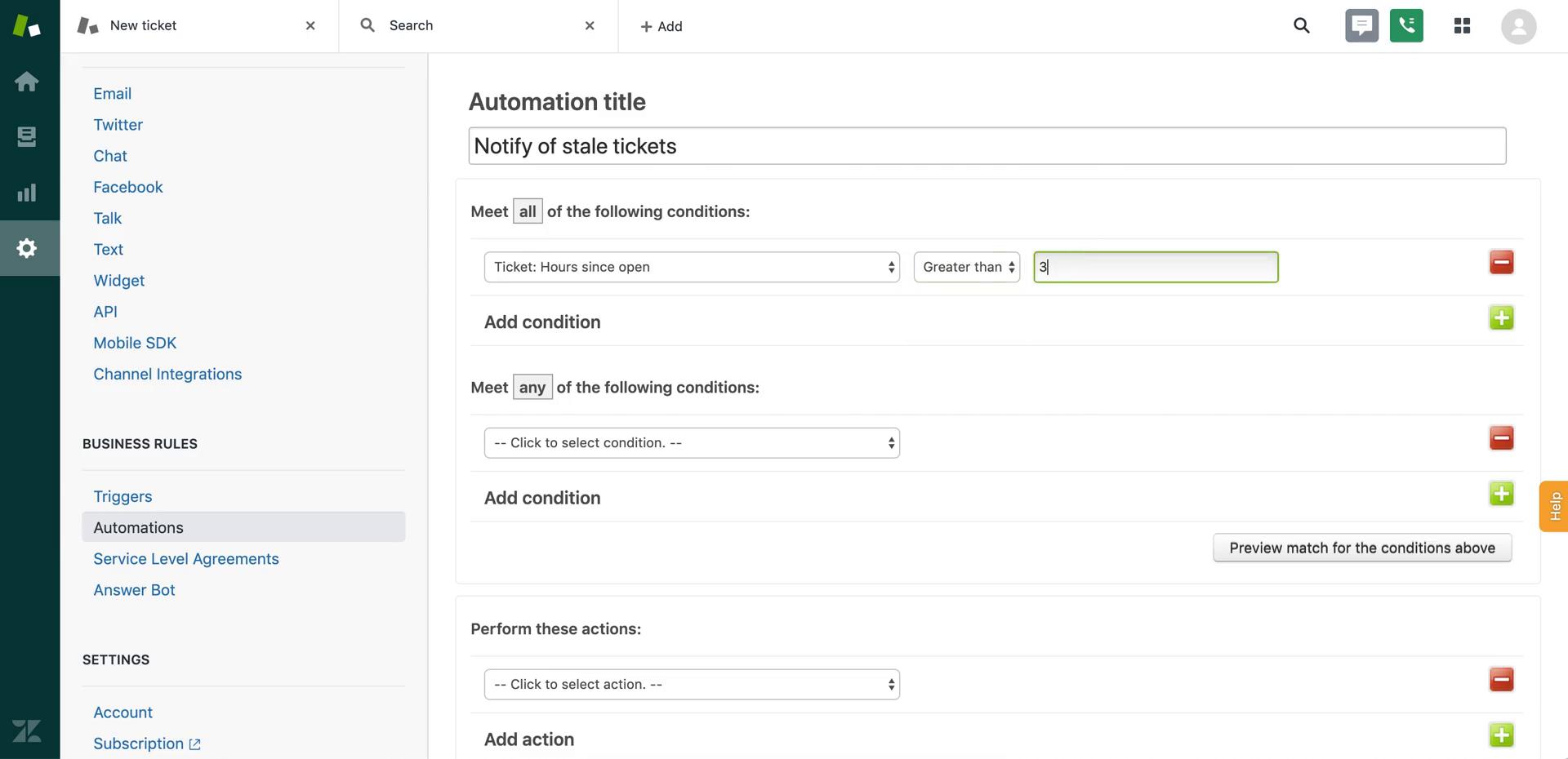 Creating an automation workflow screenshot