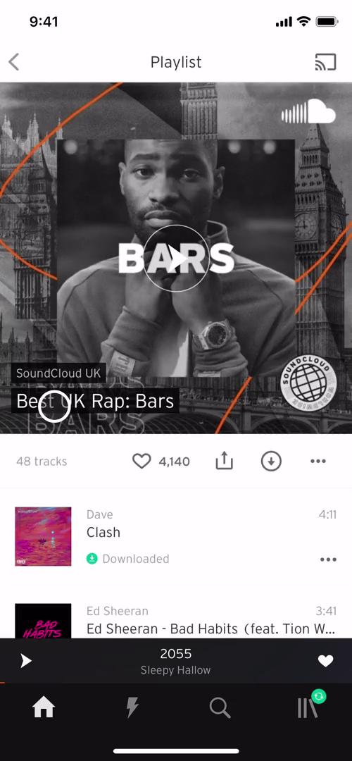 Screenshot of Playlist on Listening on SoundCloud user flow