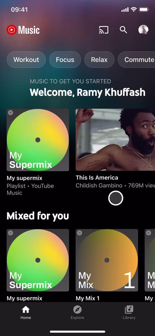 Screenshot of Home on Creating a playlist on YouTube Music user flow
