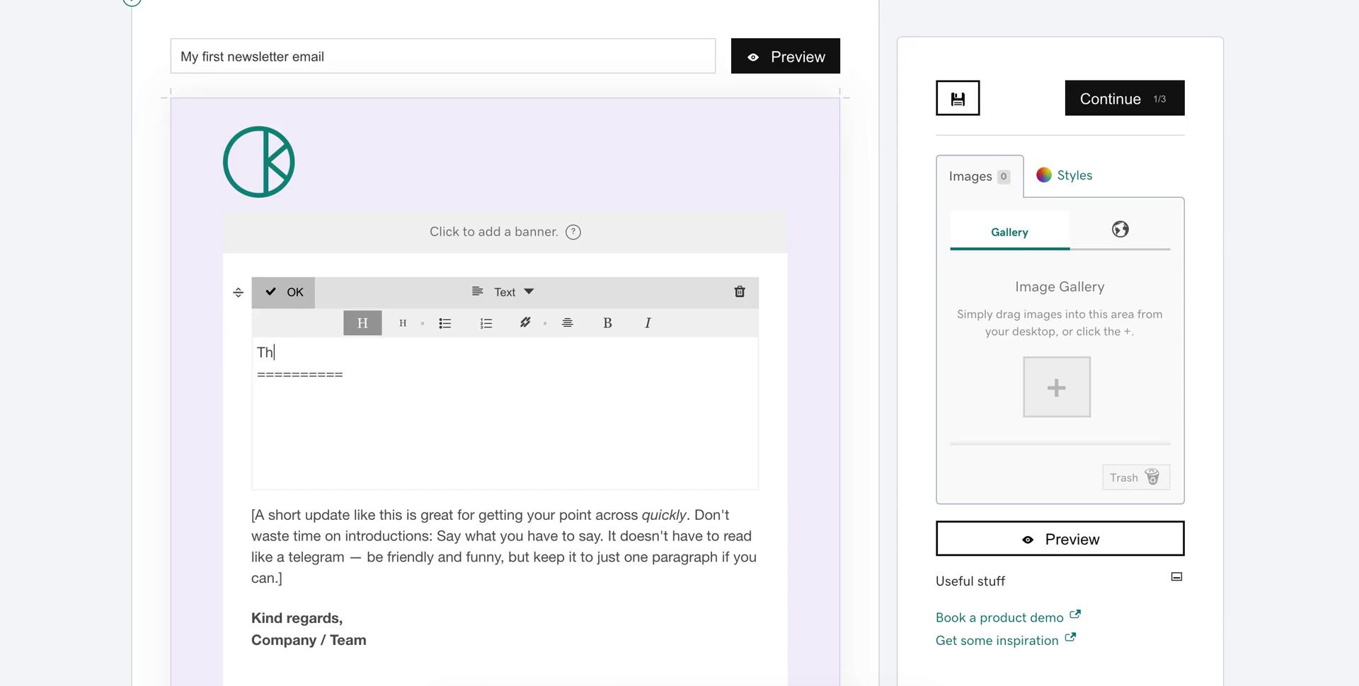 Creating an email campaign screenshot