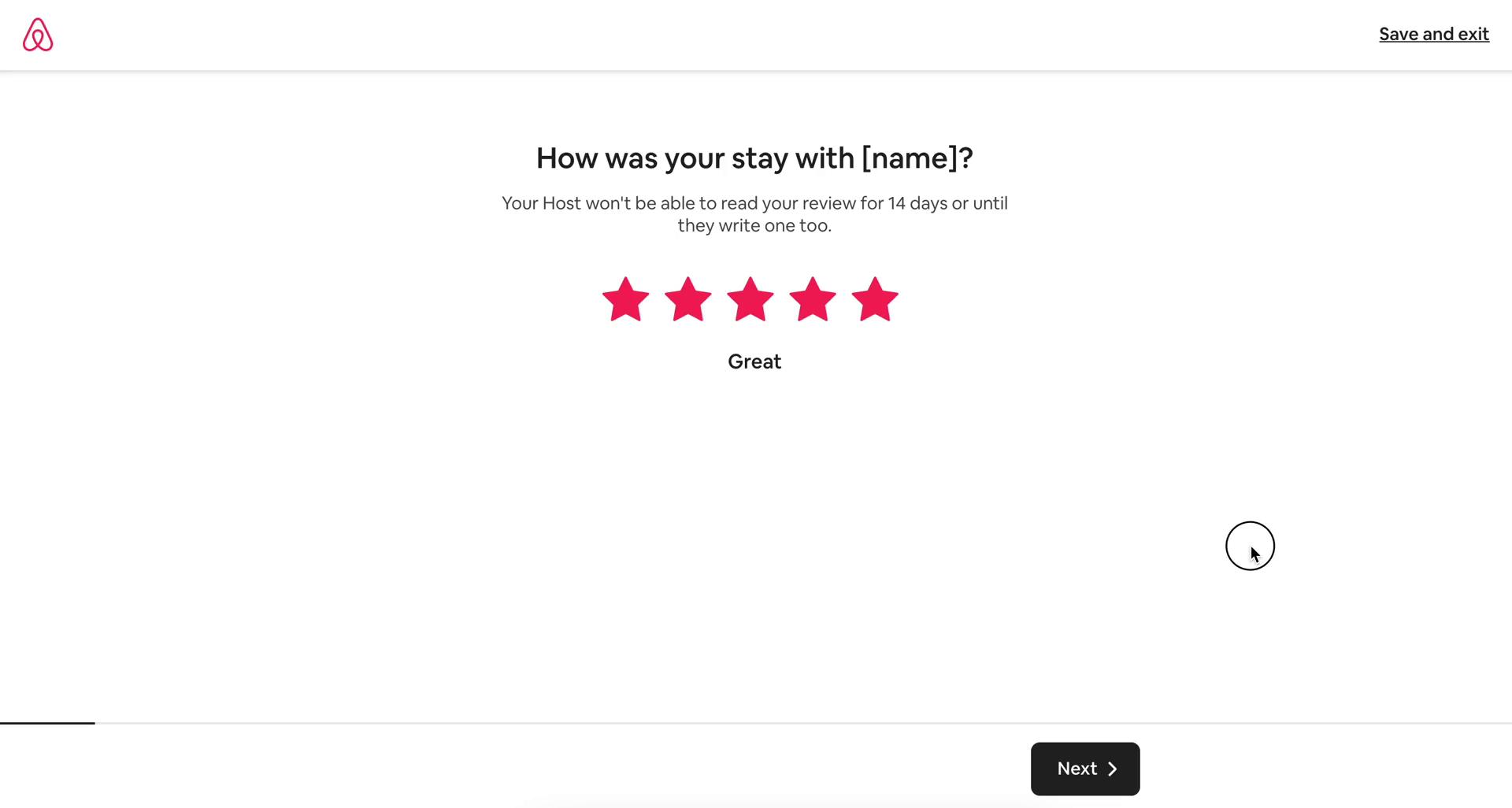 Screenshot of Rate experience on Leaving a review on Airbnb user flow