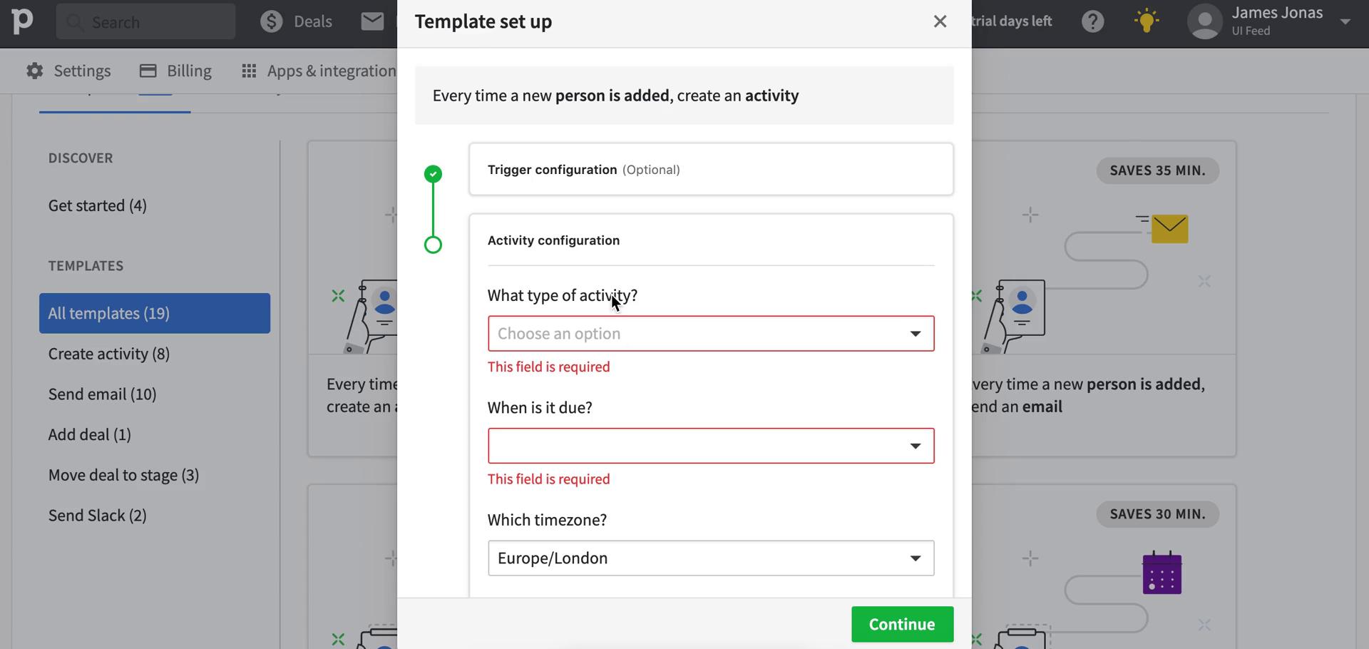 Creating an automation workflow screenshot