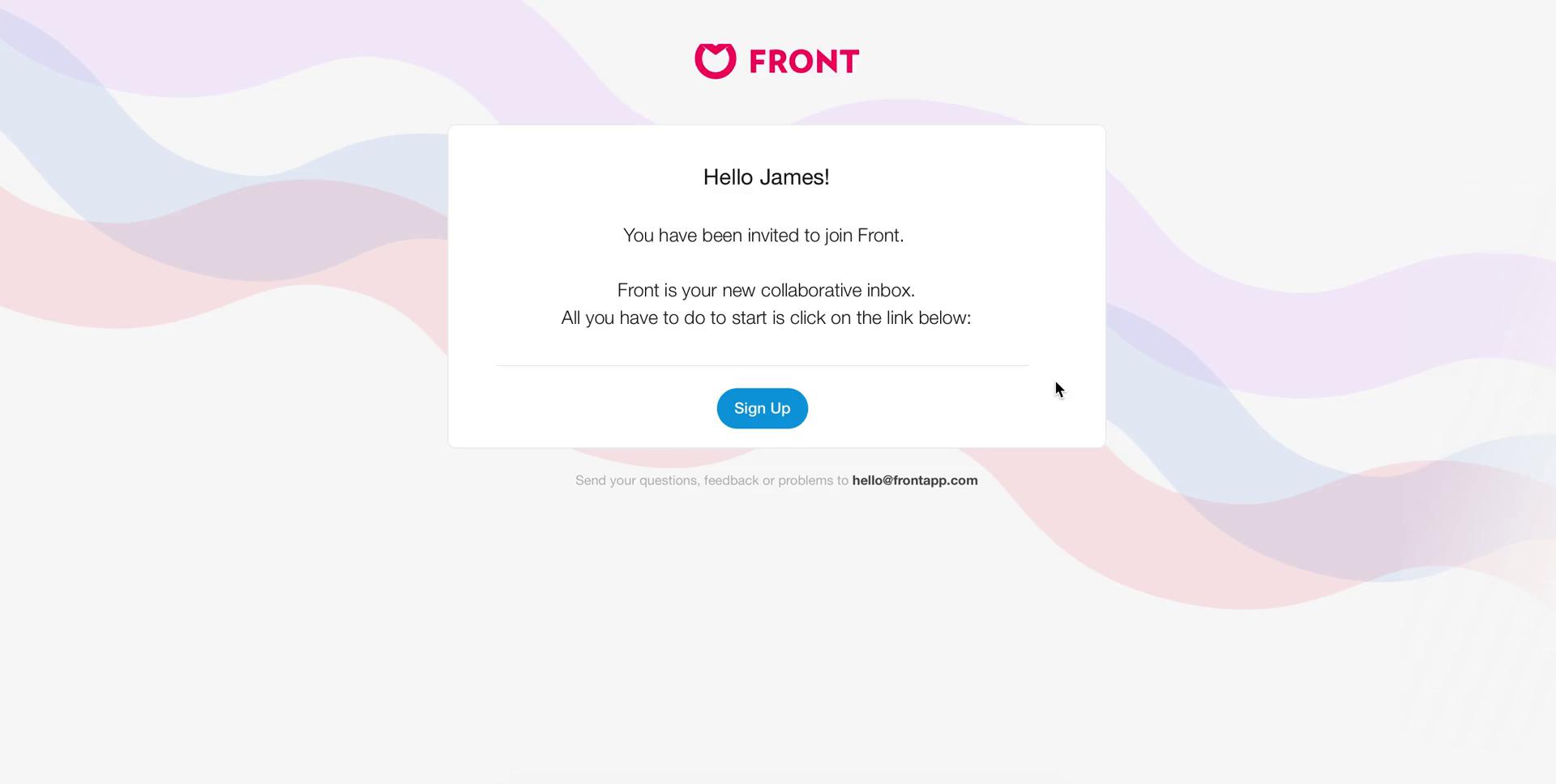 Screenshot of Invite email on Accepting an invite on Front user flow