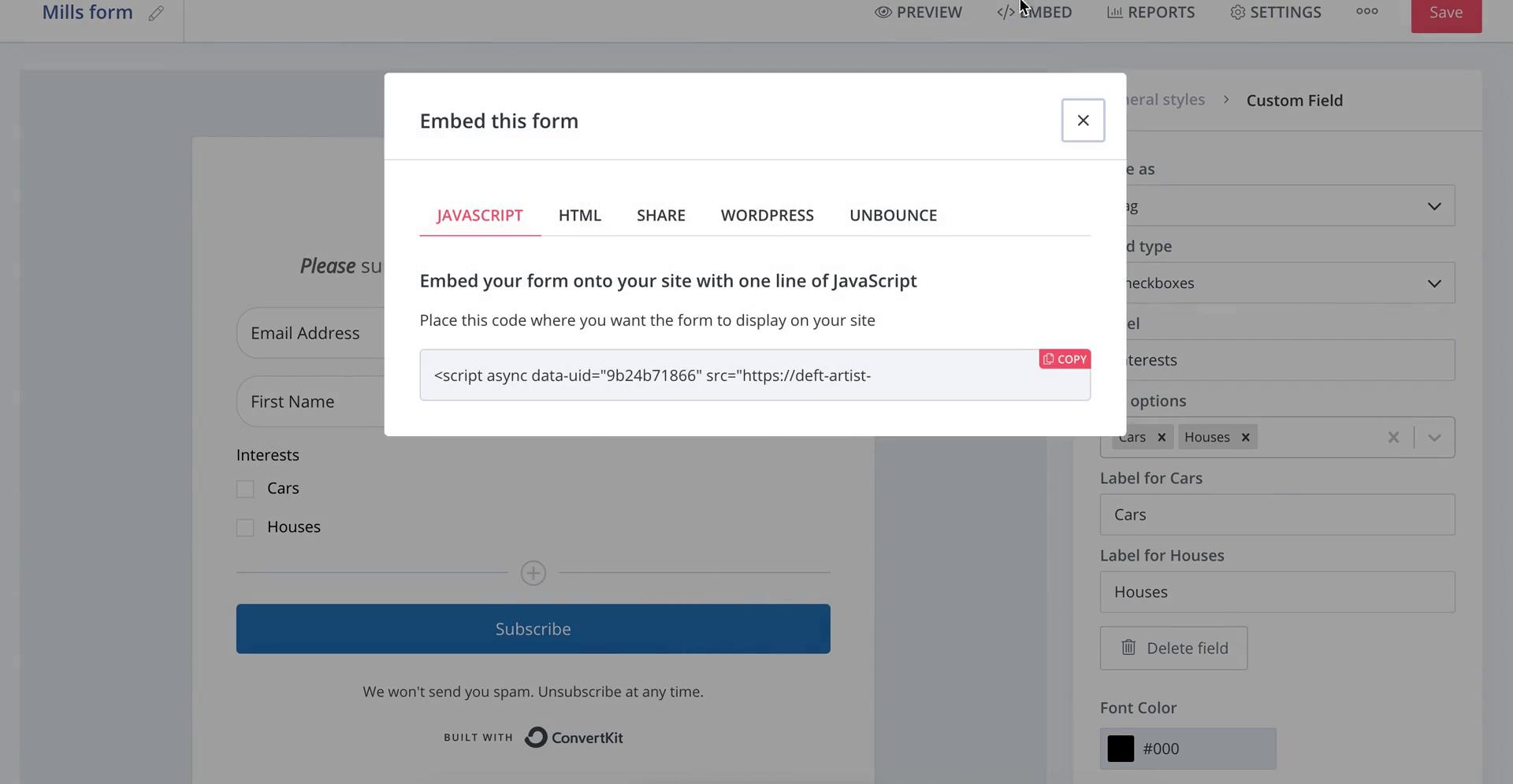 Creating a form on ConvertKit video thumbnail