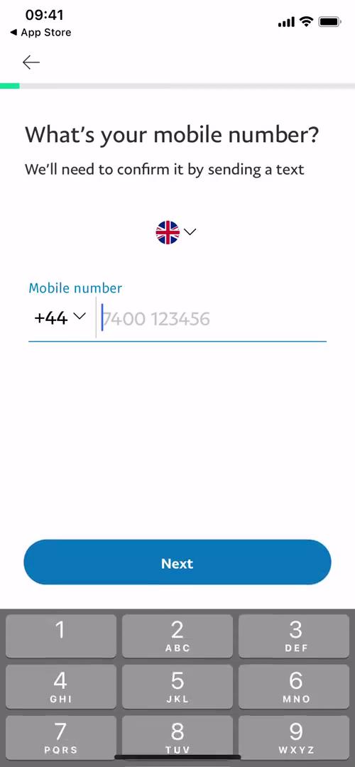 PayPal enter phone number screenshot