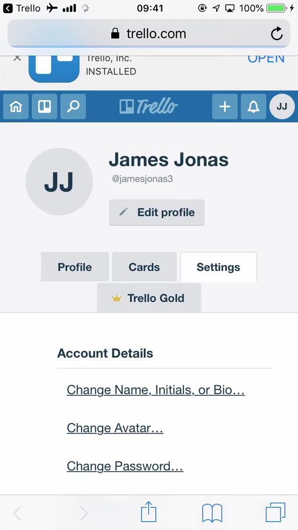 Screenshot of Web view on Deleting your account on Trello user flow