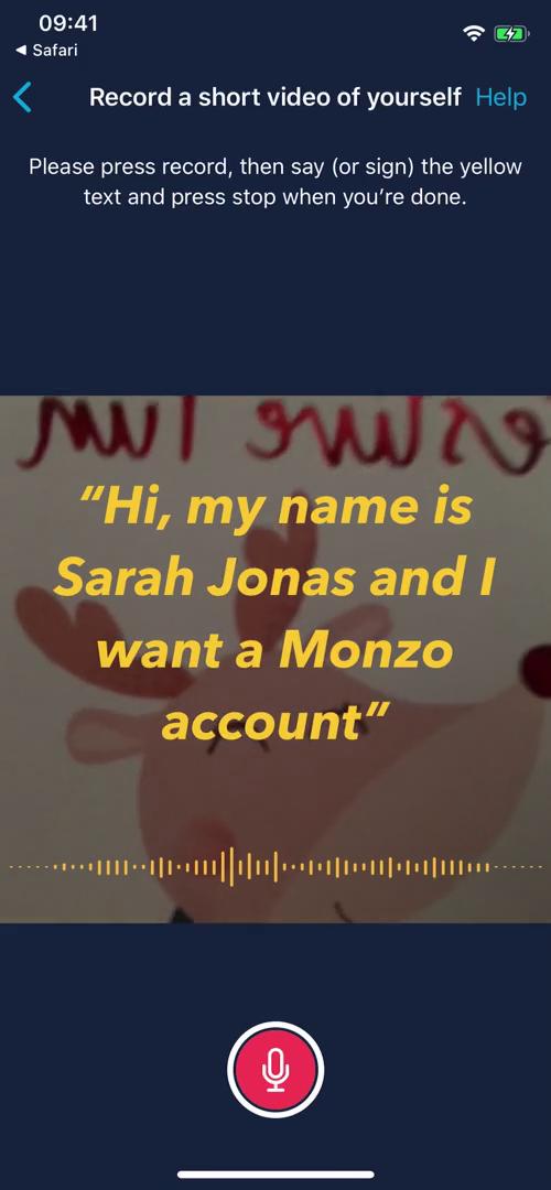 Monzo record video of self screenshot