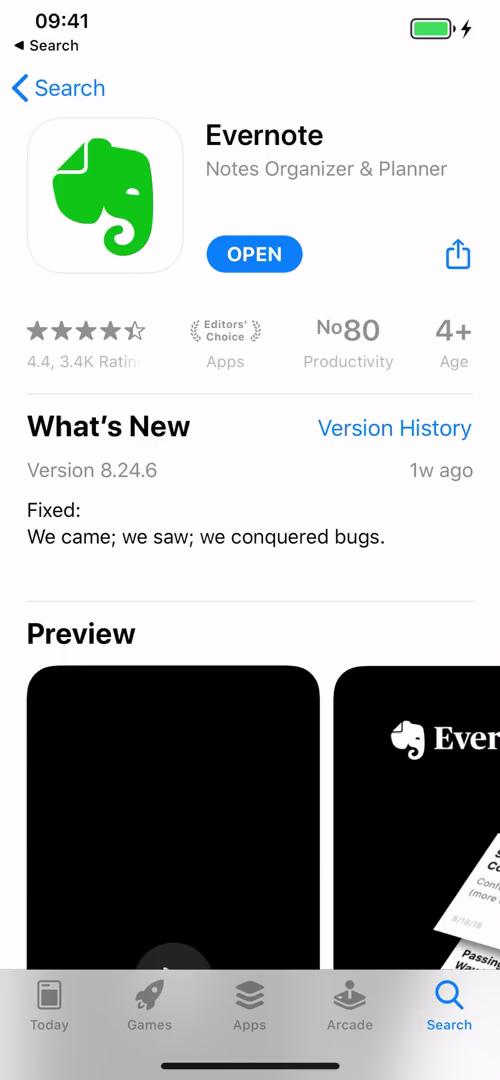 Evernote app store listing screenshot