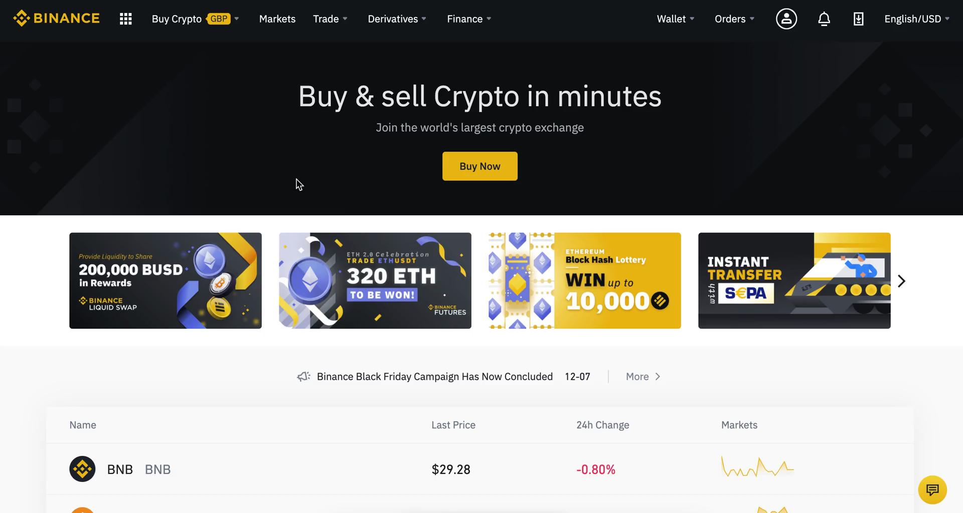Screenshot of Home on Buying crypto currency on Binance user flow