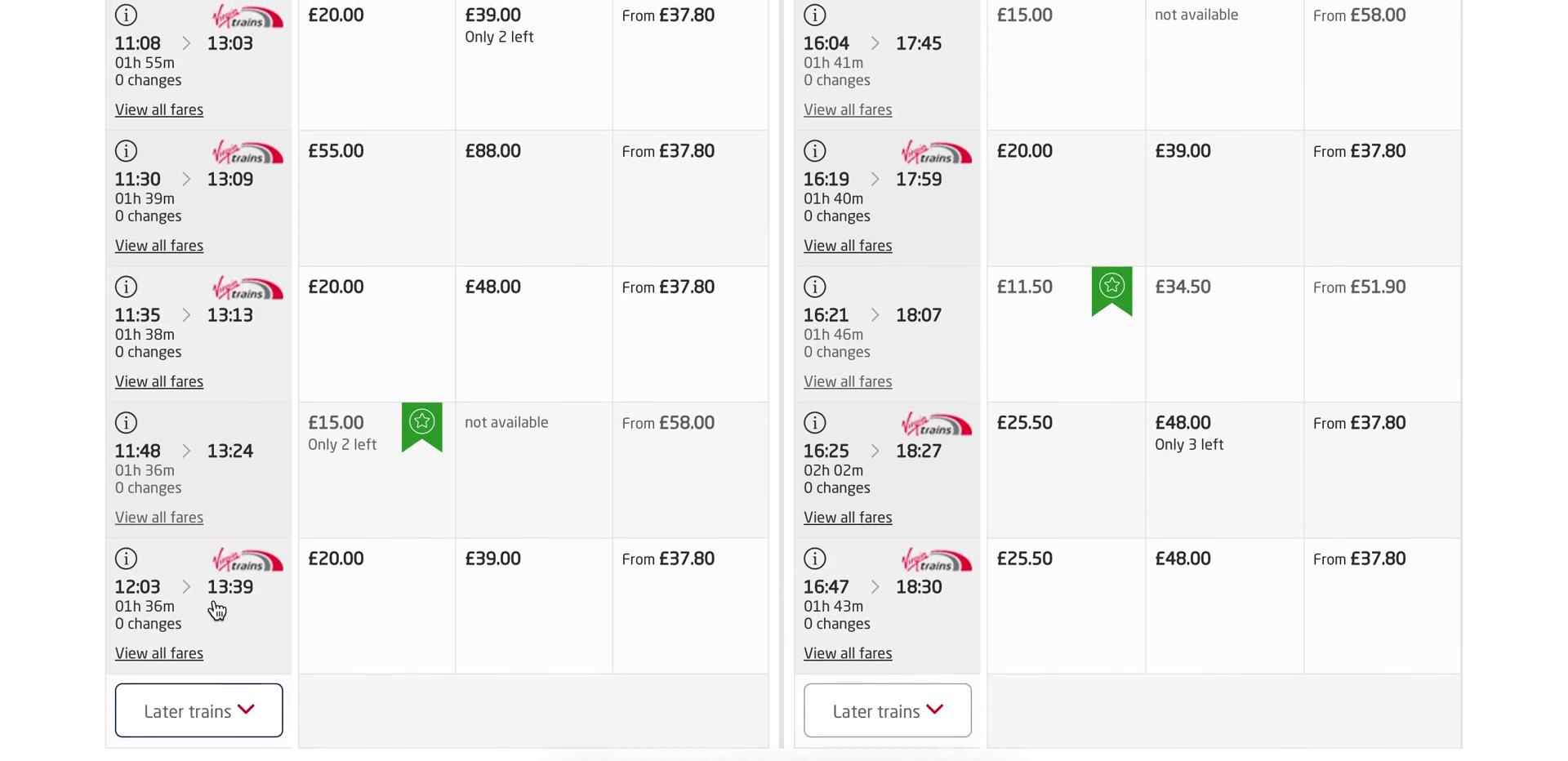 Screenshot of on Booking transport on Virgin Trains East Coast user flow