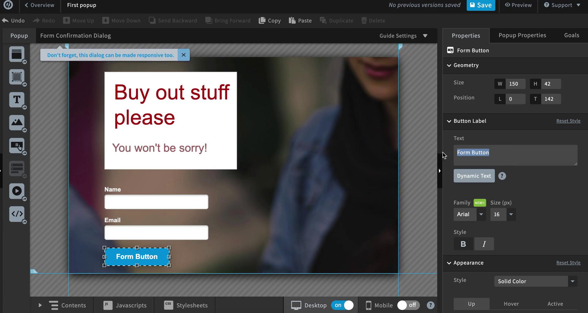 Creating a pop-up on Unbounce video thumbnail