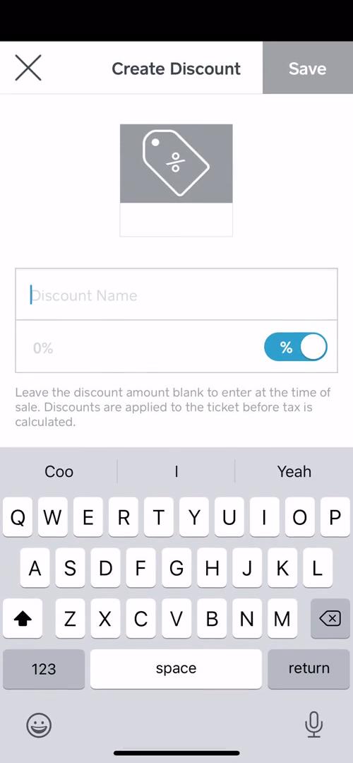 Creating a discount code screenshot