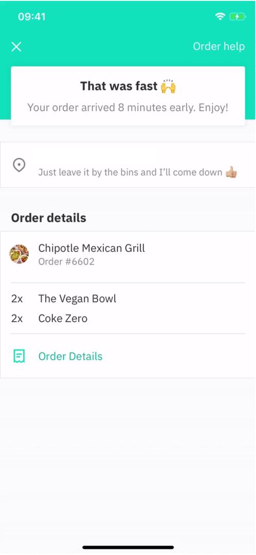 Ordering food screenshot