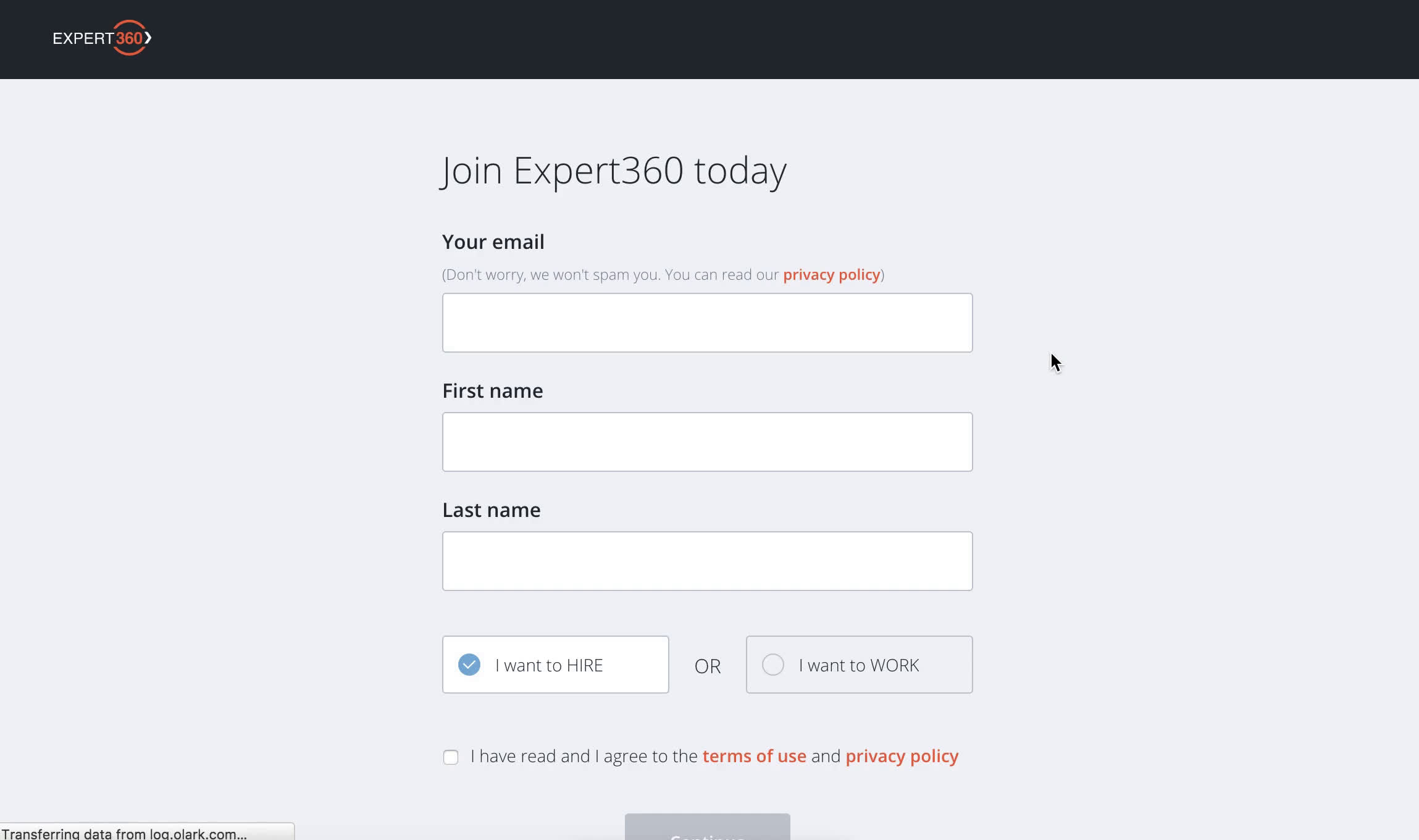 Screenshot of on Applying as a company on Expert360 user flow