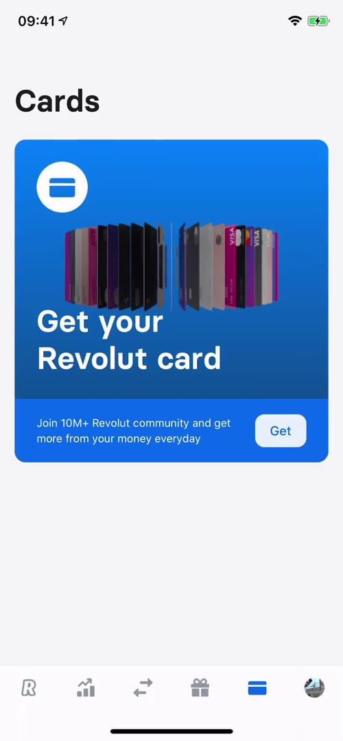 Screenshot of Cards on Ordering a debit card on Revolut user flow