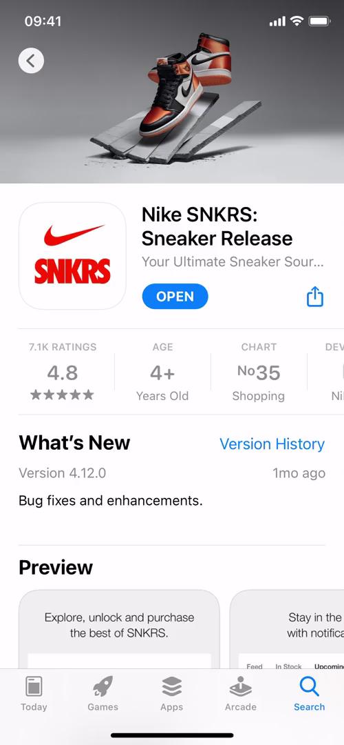 SNKRS by Nike app store listing screenshot