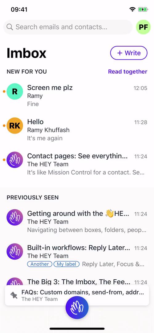 Screenshot of Imbox on Searching on Hey user flow