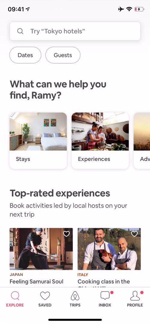 Screenshot of Home feed on Booking a room on Airbnb user flow