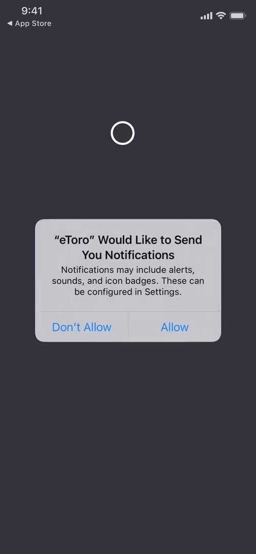 Screenshot of Enable notifications on Onboarding on eToro user flow