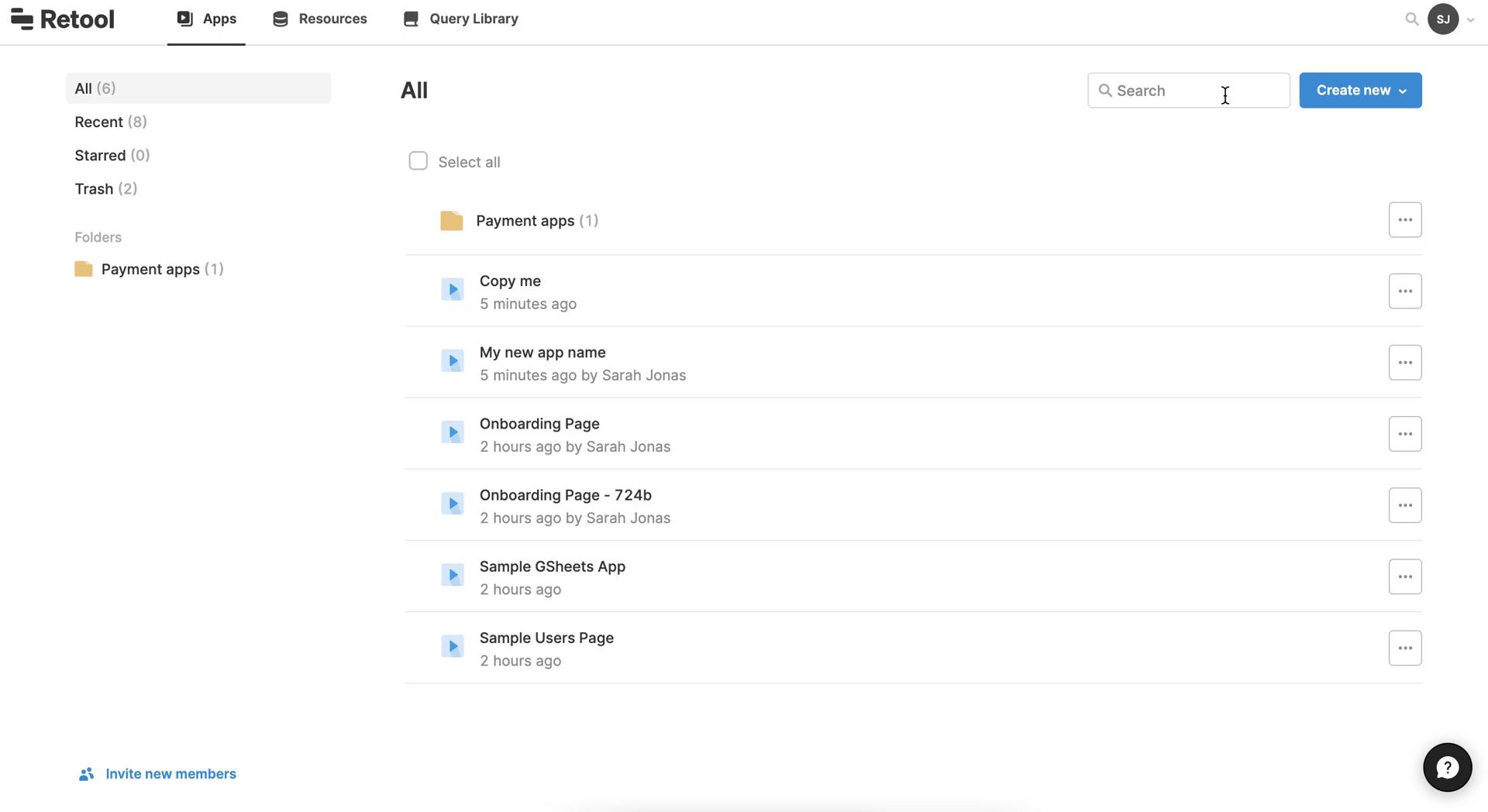 Screenshot of Apps on Searching on Retool user flow