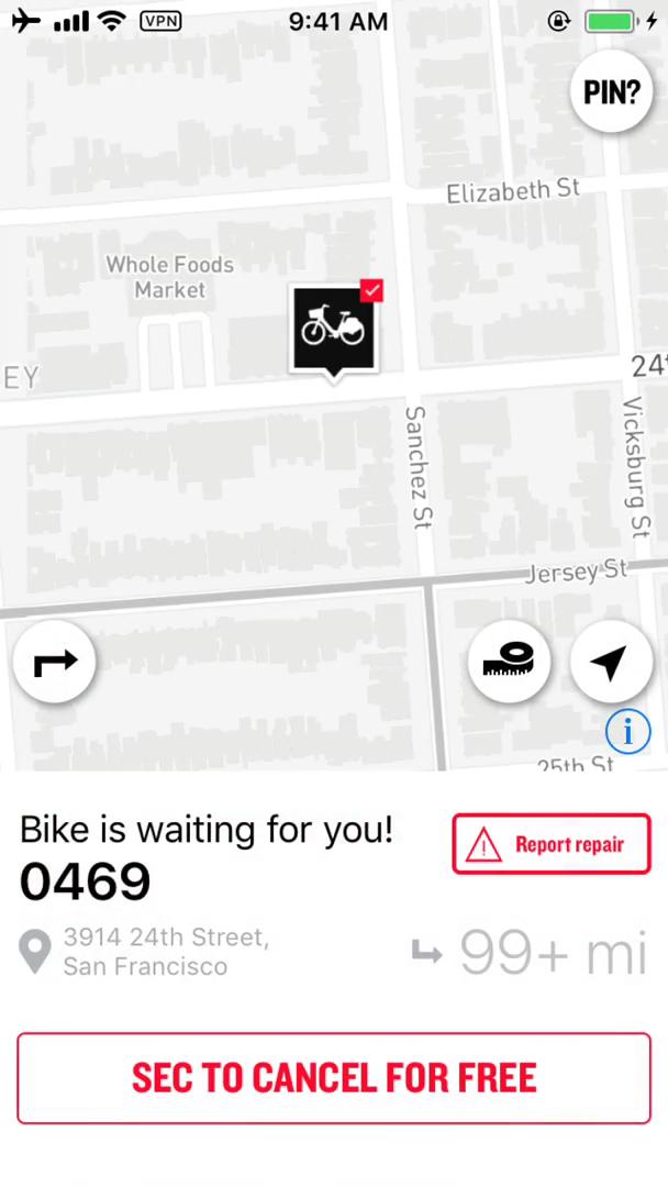 Reserving a bike screenshot