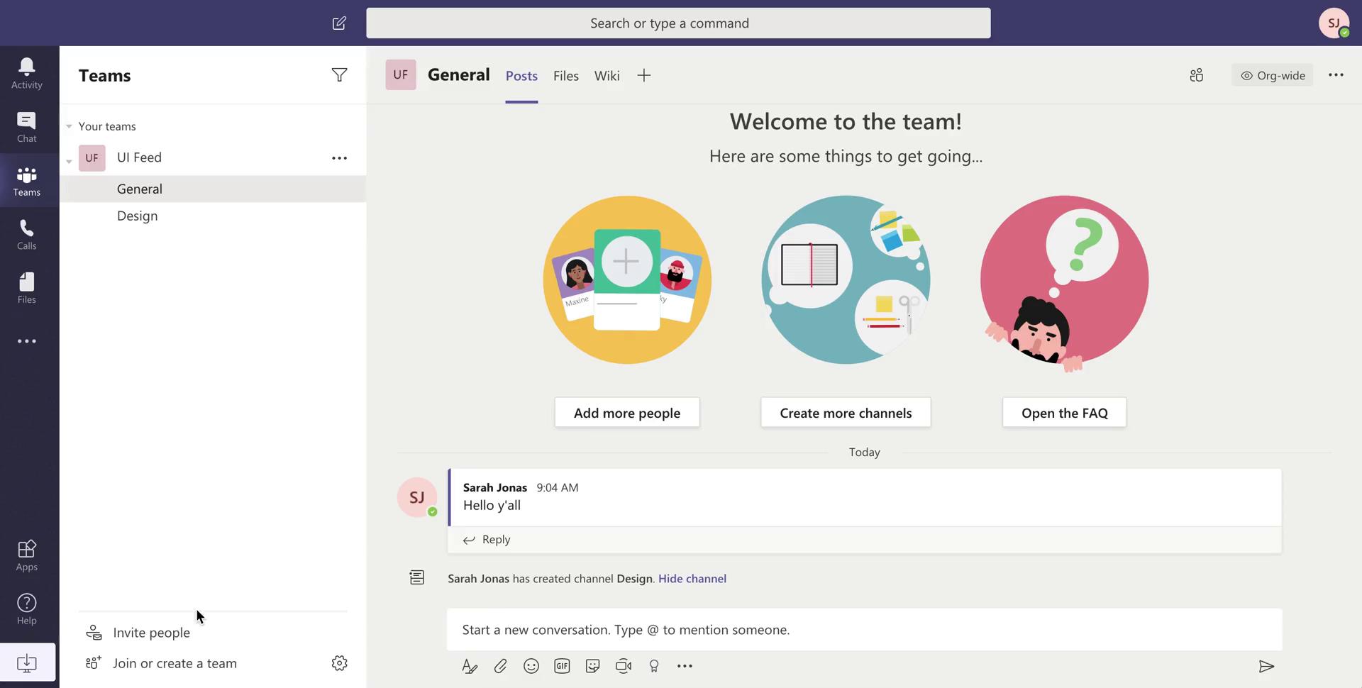 Screenshot of Chat channel on Inviting people on Microsoft Teams user flow