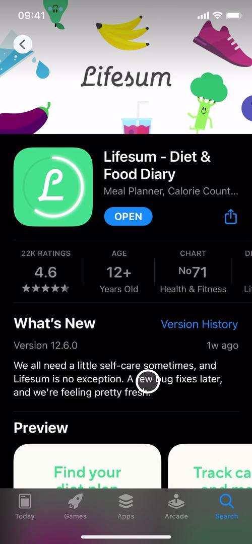 Screenshot of App store listing on Onboarding on Lifesum user flow
