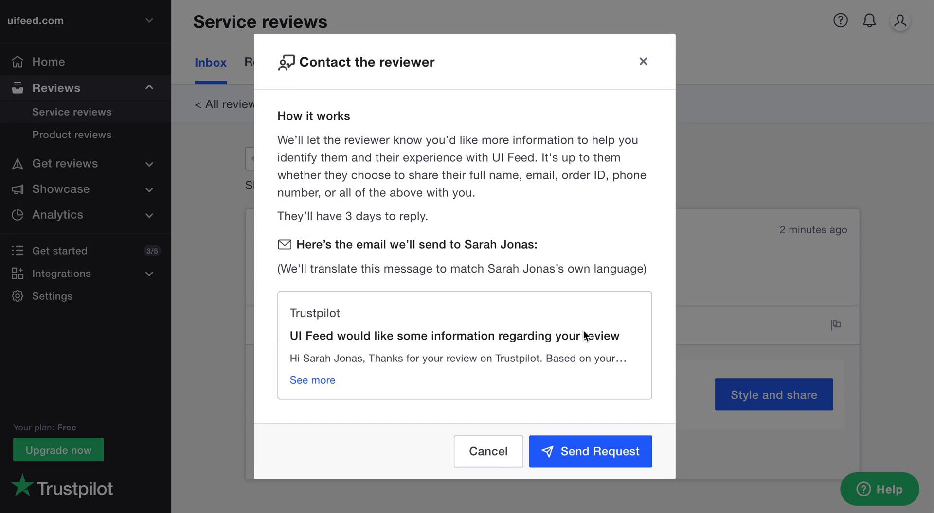 Managing feedback screenshot