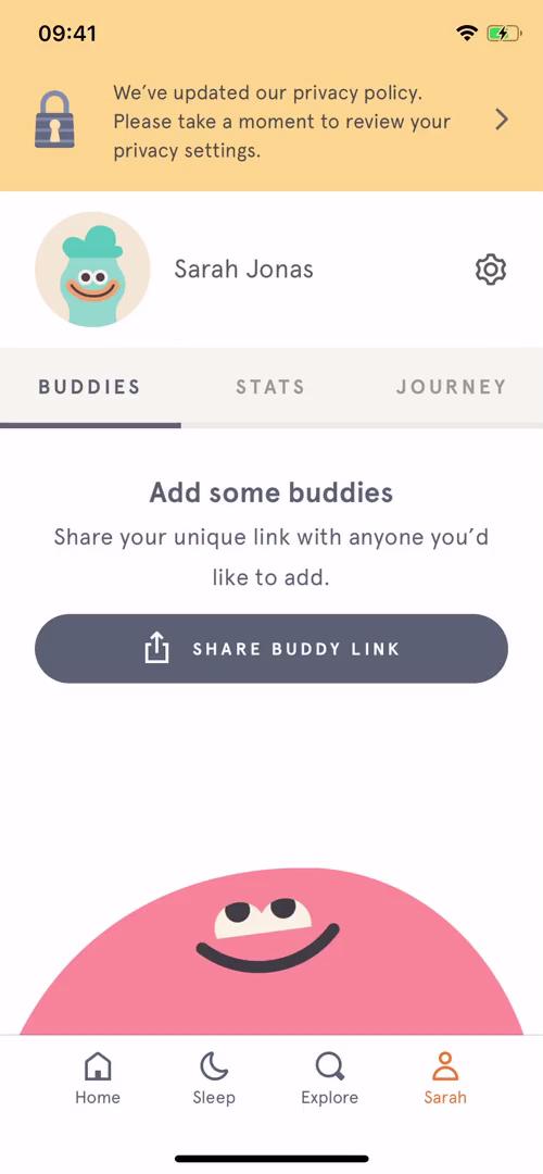 Screenshot of Buddies on Activity feed on Headspace user flow