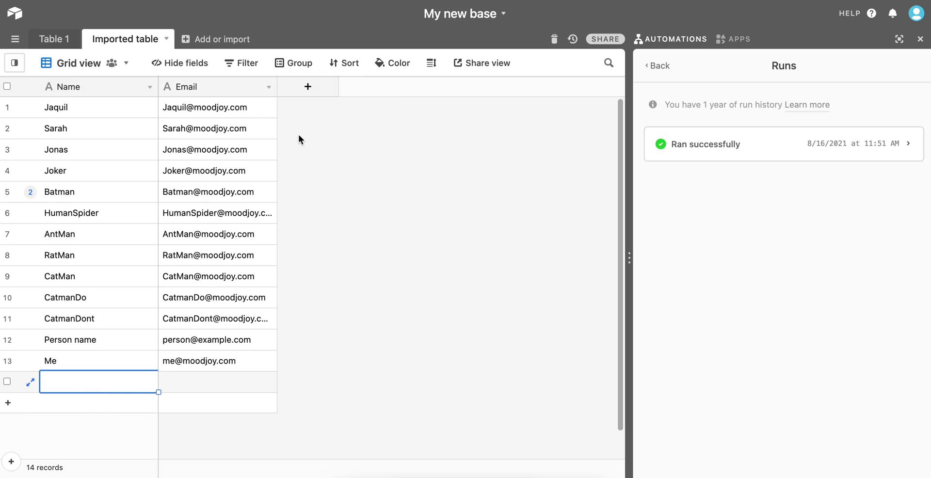 Creating an automation workflow screenshot