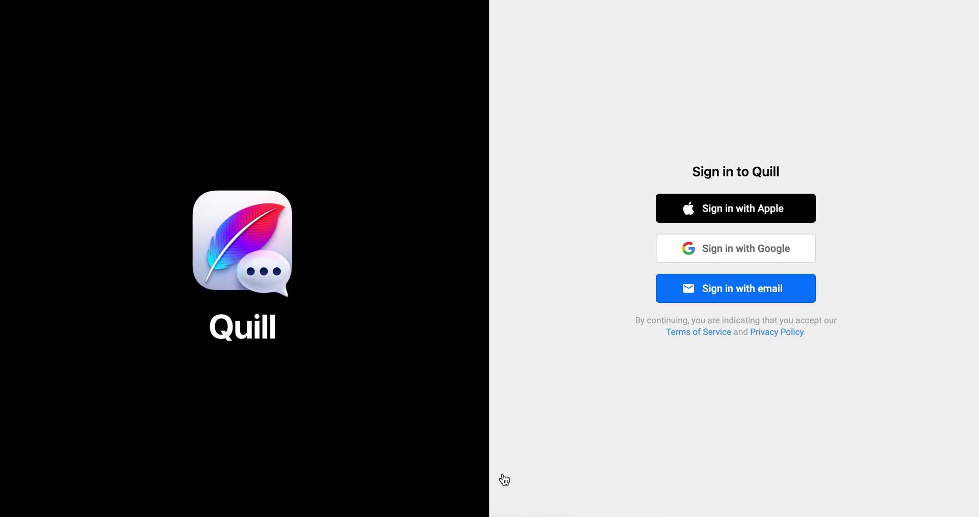 Screenshot of Sign up on Onboarding on Quill user flow