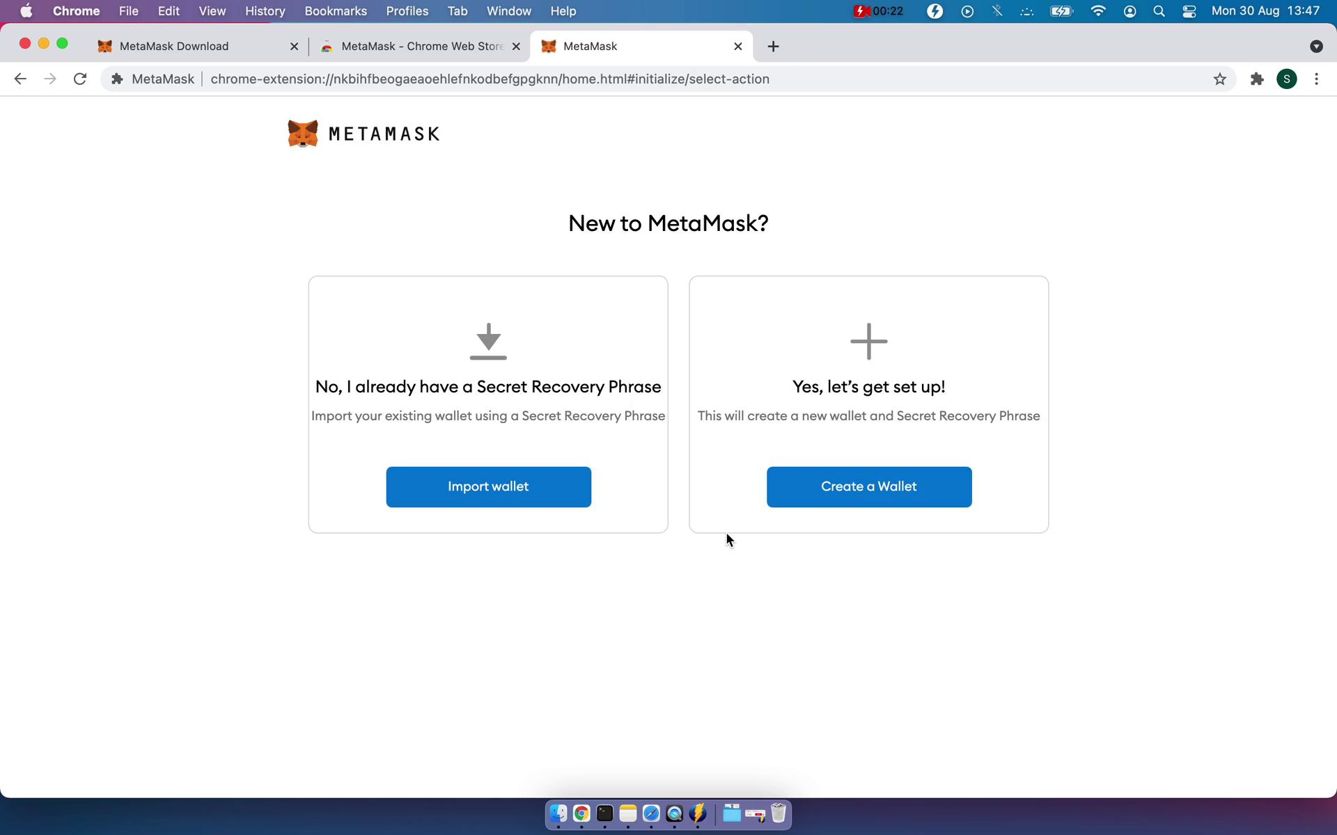 MetaMask sign up screenshot