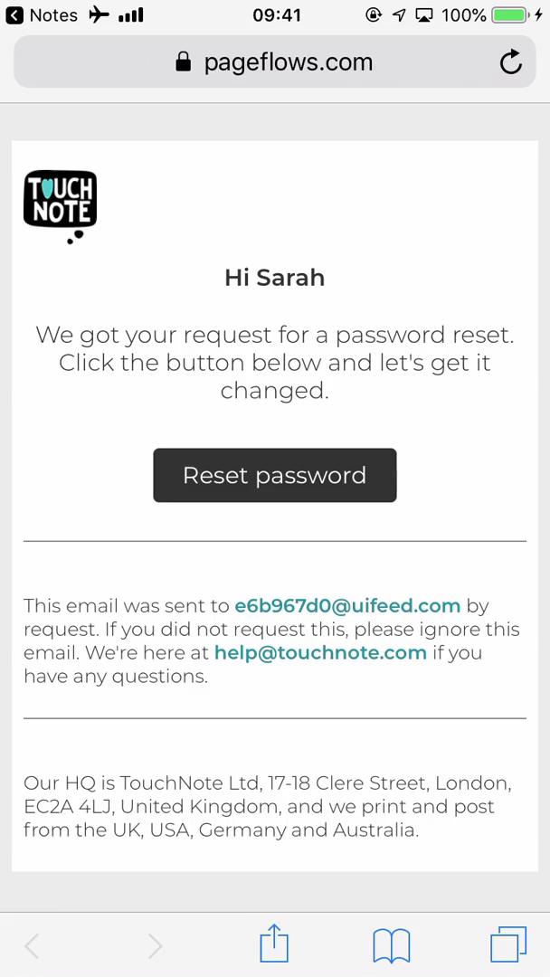 Password reset screenshot