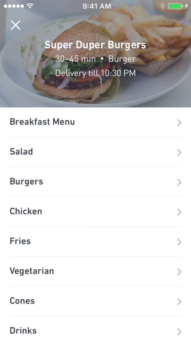 Ordering food screenshot