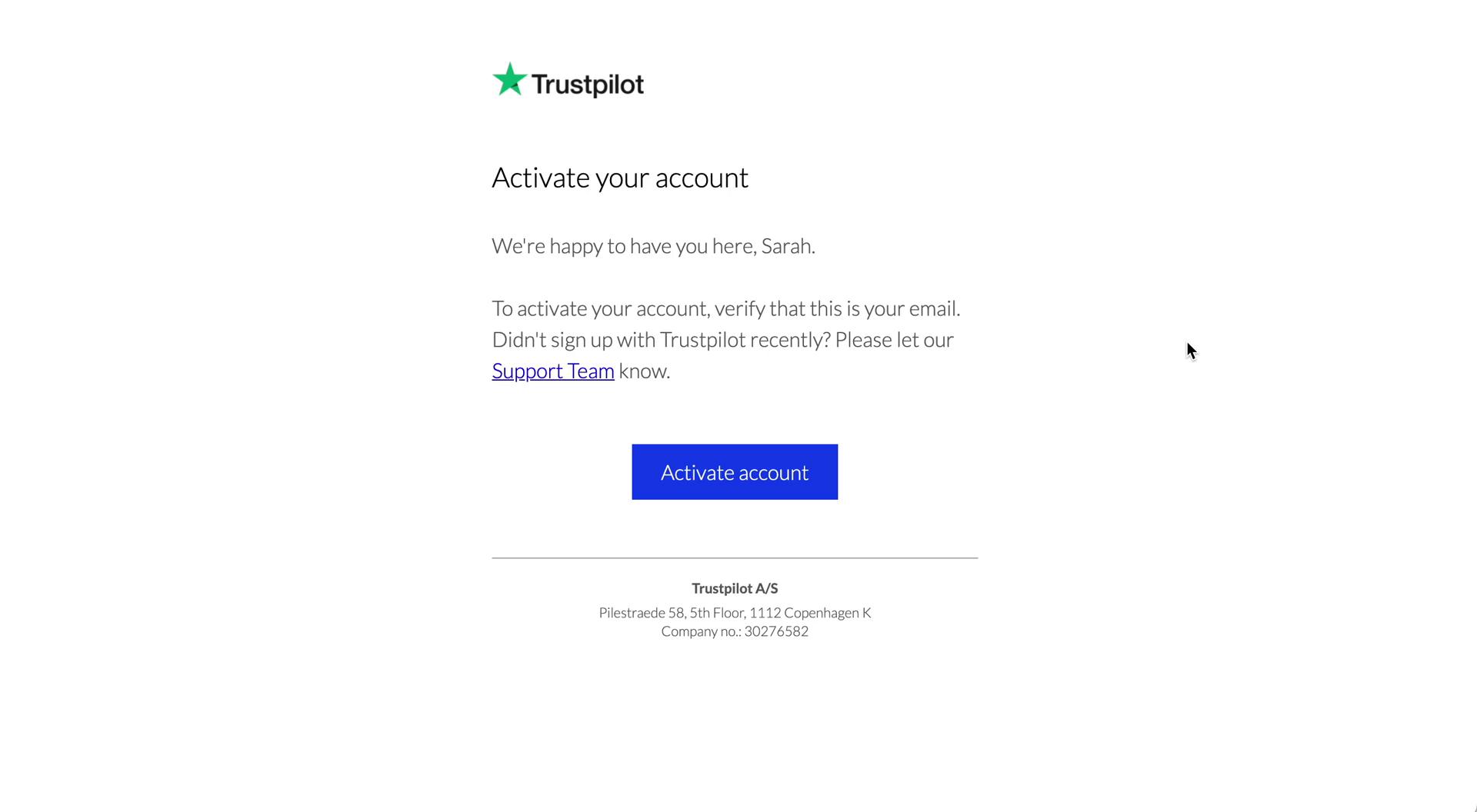 Trustpilot verify email screenshot