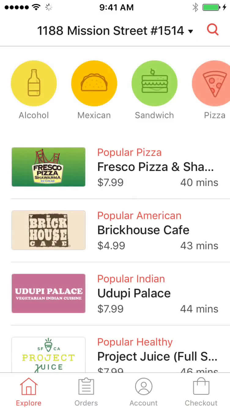 Ordering food screenshot