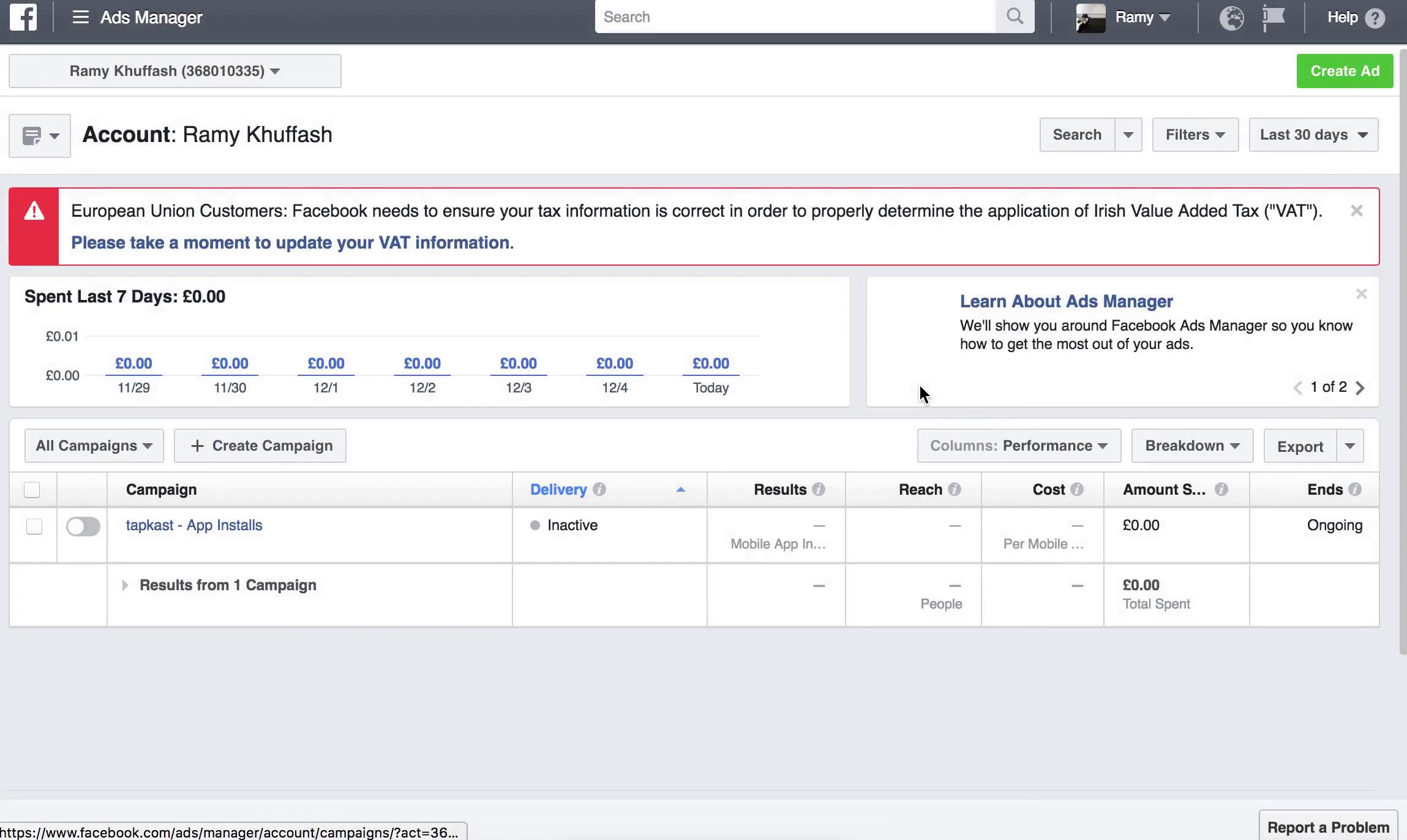 Screenshot of on Creating an advert on Facebook user flow