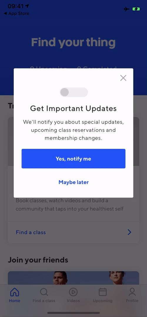 ClassPass notification permissions screenshot