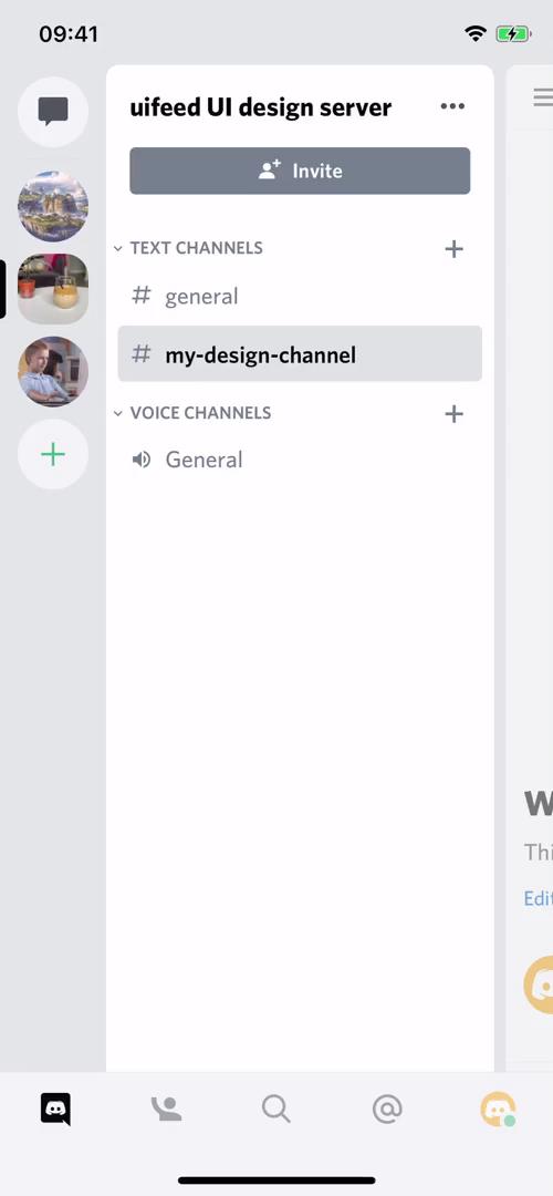 Screenshot of Channels on General browsing on Discord user flow