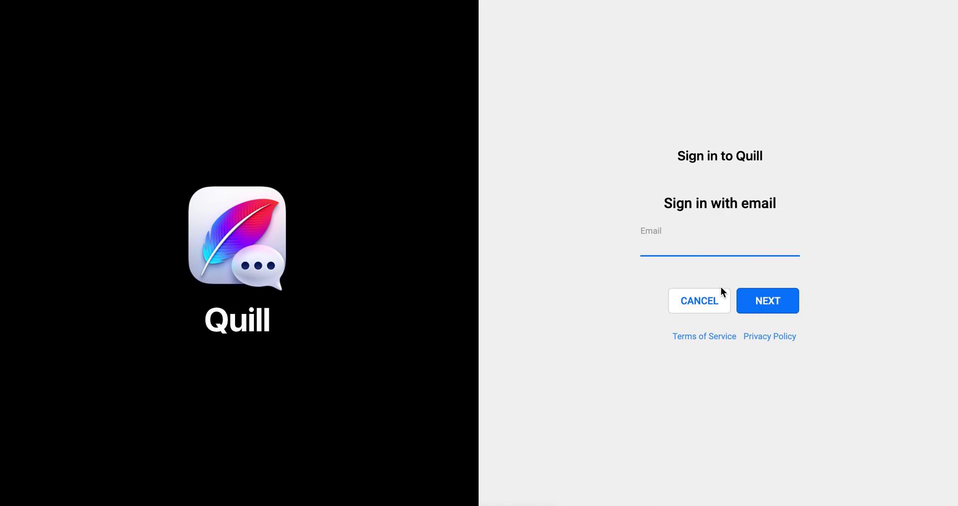 Screenshot of Enter email on Onboarding on Quill user flow